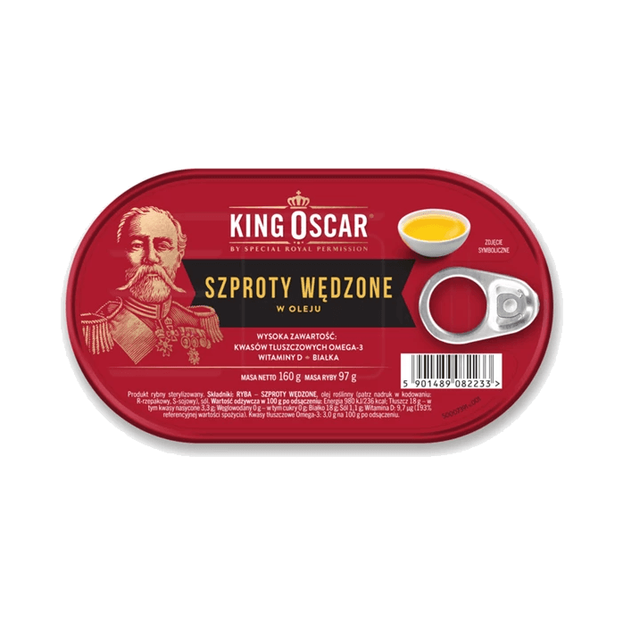 KING OSCAR SZPROT WĘDZO W OLEJU 160G
