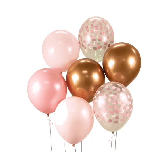 BALON BUKIET RÓŻOWO-MIEDŹIANY 7SZT