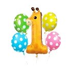 BALONY FOLIOWE ZESTAW ŻYRAFA CYFRA 1