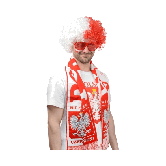 PERUKA AFRO "BIAŁO-CZERWONI"