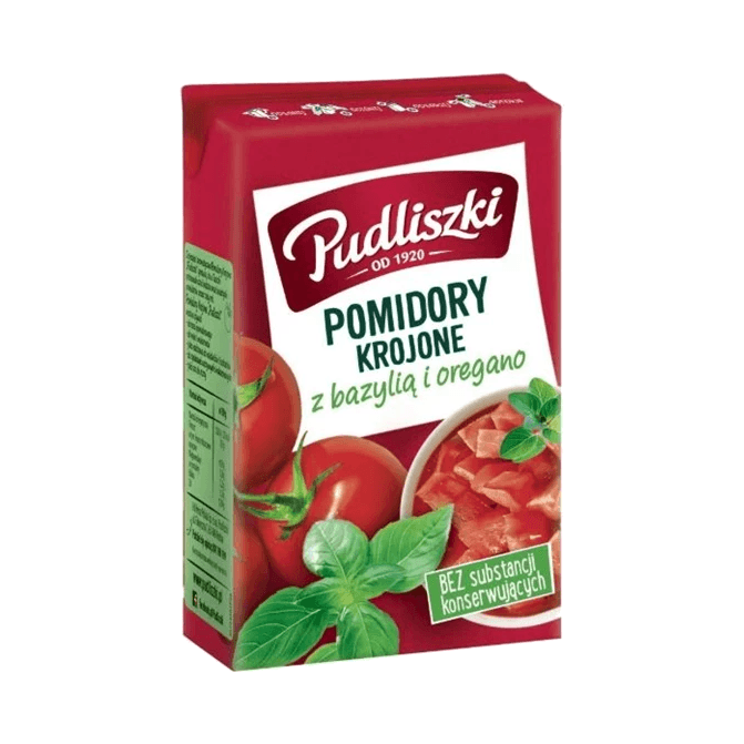 PUDLISZKI POMIDORY KROJONE Z BAZYLIĄ
