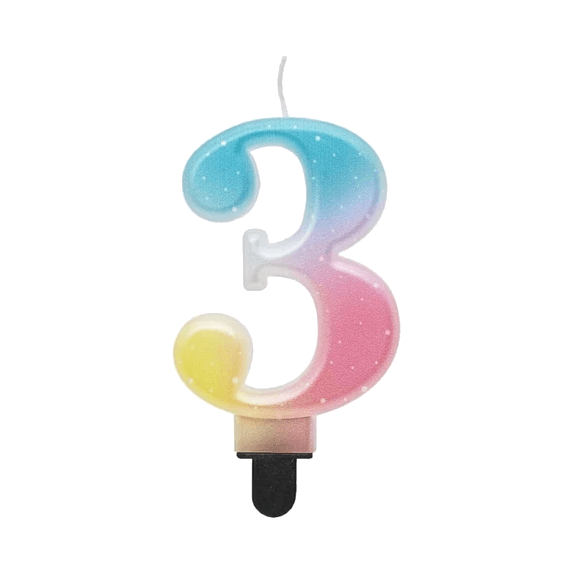 ŚWIECZKA CYFERKA 3, OMBRE, PASTELOWA